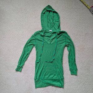 Splendid green waffle weave hoodie 3/4 sleeve thin layer top Small thermal shirt